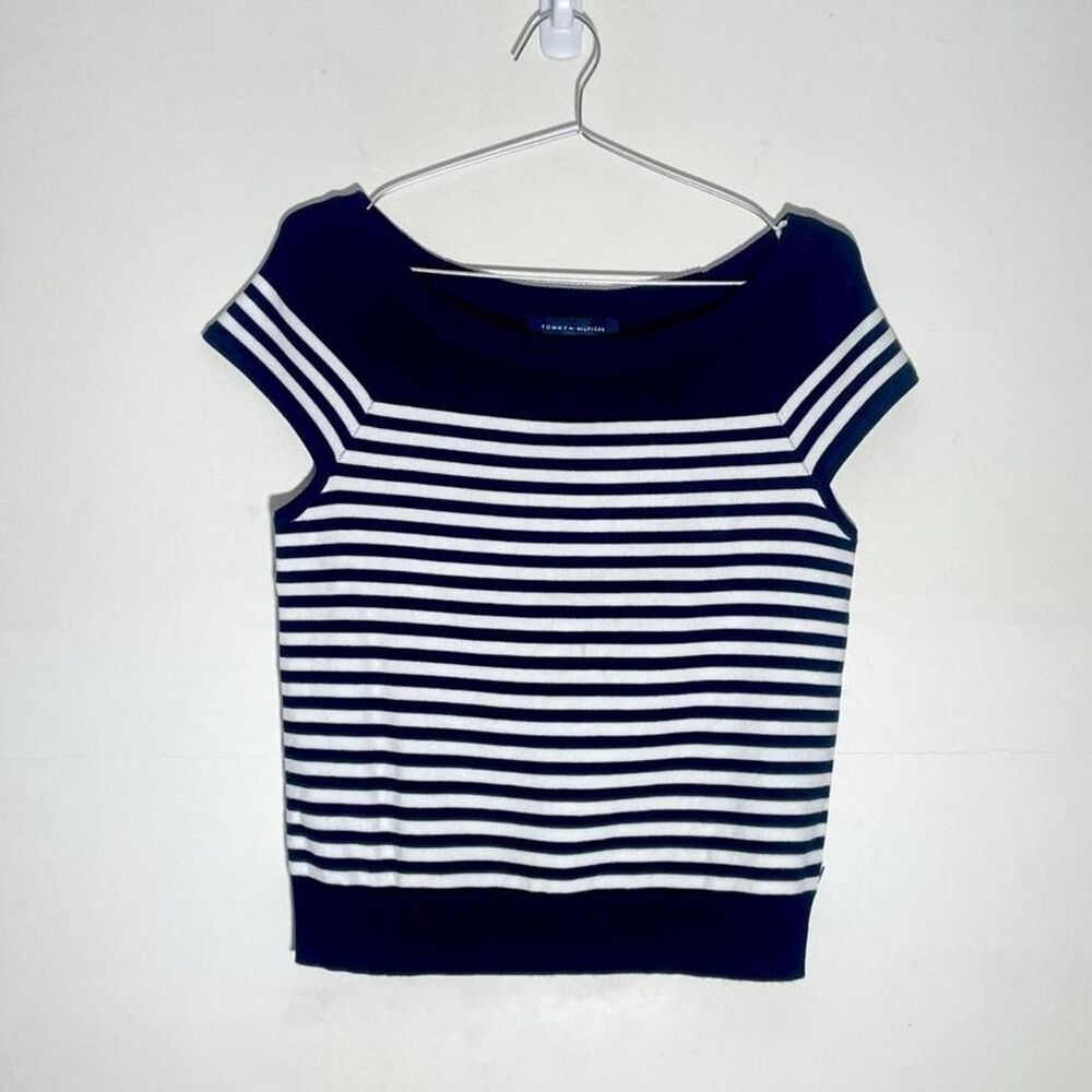 Tommy Hilfiger Women's Blue and Navy Striped Shirt